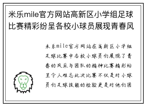 米乐mile官方网站高新区小学组足球比赛精彩纷呈各校小球员展现青春风采与团队精神